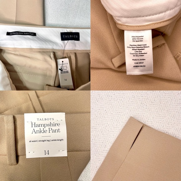 Talbots Hampshire Ankle Pant Straight Leg Dress Pants Tan 14 Nwt - Picture 11 of 11